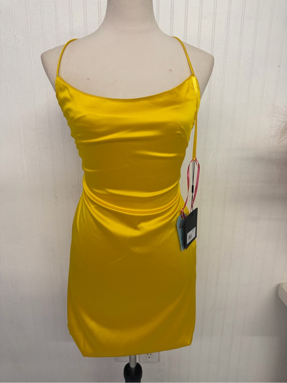 Mac Duggal Bright Yellow Satin Slip Mini Dress